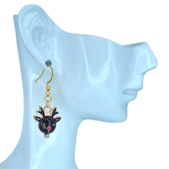 Reindeer dangle earrings — lightweight holiday Christmas jewelry - Picture 2 of 4